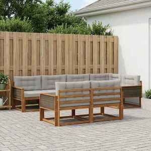 vidaXL Set de canapele de exterior 7 pcs Natural și Gri deschis imagine