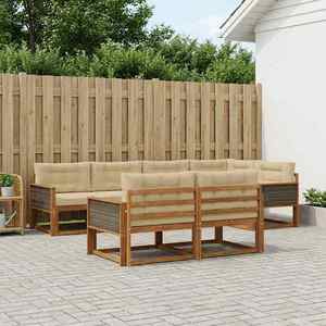 vidaXL Set de canapele de exterior cu pernă 7 pcs Natural și Bej imagine