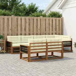vidaXL Set de canapele de exterior cu pernă 7 pcs Natural și Crem imagine