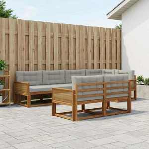 vidaXL Set de canapele de exterior 7 pcs Natural și Gri deschis imagine