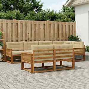 vidaXL Set de canapele de exterior cu pernă 7 pcs Natural și Bej imagine