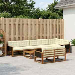 vidaXL Set de canapele de exterior cu pernă 9 pcs Natural și Crem imagine