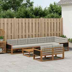 vidaXL Set de canapele de exterior 9 pcs Natural și Gri deschis imagine