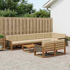 vidaXL Set de canapele de exterior cu pernă 9 pcs Natural și Bej imagine