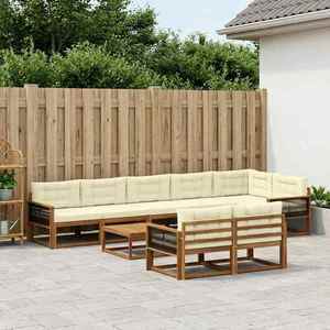 vidaXL Set de canapele de exterior cu pernă 9 pcs Natural și Crem imagine