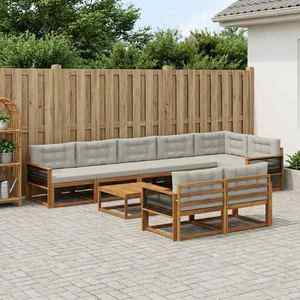 vidaXL Set de canapele de exterior 9 pcs Natural și Gri deschis imagine
