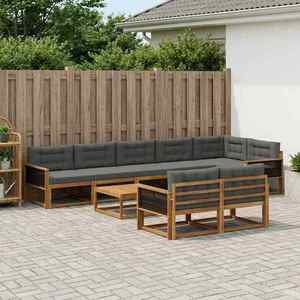 vidaXL Set de canapele de exterior cu pernă 9 pcs Natural și Antracit imagine
