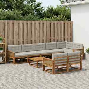vidaXL Set de canapele de exterior 9 pcs Natural și Gri deschis imagine