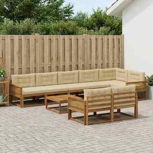 vidaXL Set de canapele de exterior cu pernă 9 pcs Natural și Bej imagine