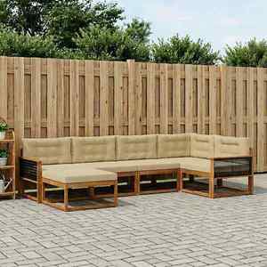 vidaXL Set de canapele de exterior cu pernă 6 pcs Natural și Bej imagine