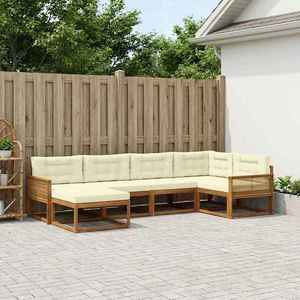 vidaXL Set de canapele de exterior cu pernă 6 pcs Natural și Crem imagine