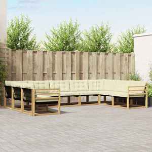 vidaXL Set de canapele de exterior cu pernă 9 pcs Alb și crem imagine