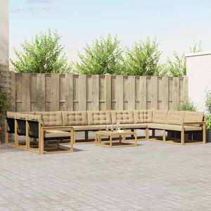 vidaXL Set de canapele de exterior cu pernă 11 pcs Alb și Bej imagine