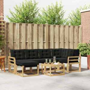 vidaXL Set de canapele de exterior cu pernă 7 pcs Alb și negru imagine
