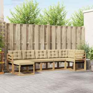 vidaXL Set de canapele de exterior cu pernă 7 pcs Alb și Bej imagine