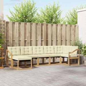 vidaXL Set de canapele de exterior cu pernă 7 pcs Alb și crem imagine