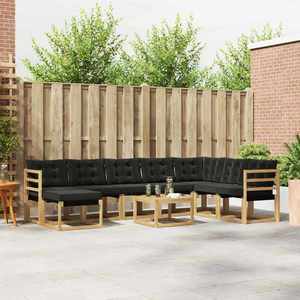 vidaXL Set de canapele de exterior cu pernă 9 pcs Alb și negru imagine