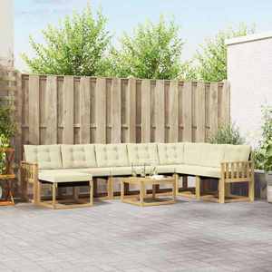 vidaXL Set de canapele de exterior cu pernă 9 pcs Alb și crem imagine