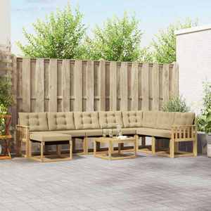 vidaXL Set de canapele de exterior cu pernă 9 pcs Alb și Bej imagine