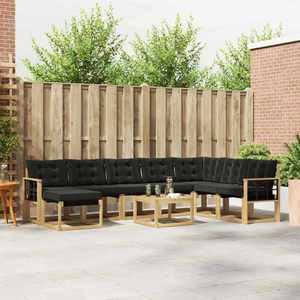 vidaXL Set de canapele de exterior cu pernă 9 pcs Alb și negru imagine