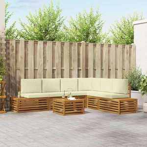 vidaXL Set de canapele de exterior cu pernă 7 Bucată Natural și Crem imagine