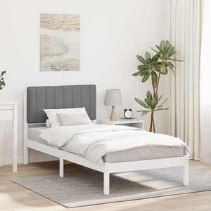 vidaXL Cadru de pat cu tăblie tapițată Alb și gri deschis 90 x 200 cm imagine