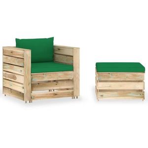 vidaXL Set mobilier grădină cu perne, 2 piese, lemn tratat verde imagine