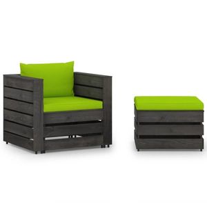 vidaXL Set mobilier de grădină cu perne, 2 piese, gri, lemn tratat imagine