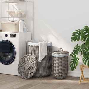 vidaXL Coș de rufe cu capac 2 pcs Gri Kubu Ratan Kubu imagine