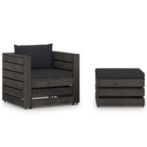 vidaXL Set mobilier de grădină cu perne, 2 piese, gri, lemn tratat imagine