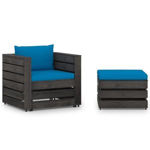vidaXL Set mobilier grădină cu perne, 2 piese, lemn tratat gri imagine