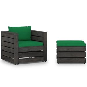 vidaXL Set mobilier grădină cu perne, 2 piese, lemn tratat gri imagine