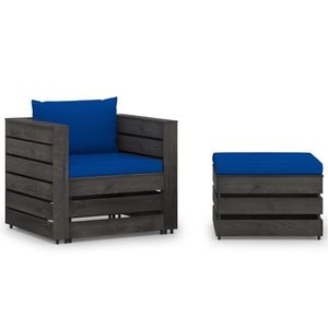 vidaXL Set mobilier de grădină cu perne, 2 piese, lemn gri tratat imagine
