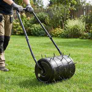 vidaXL Rola de gazon cu prinderi pentru aerator Negru 110 x 52 cm Fier imagine