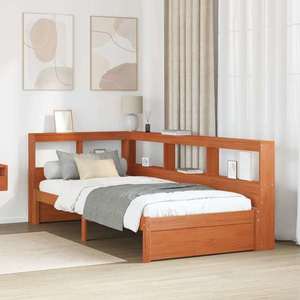 vidaXL Pat bibliotecă cu headboard cu depozitare Lemn de pin masiv imagine