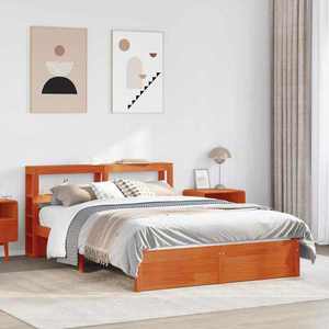 vidaXL Cadru de pat cu headboard Maroniu cerat Lemn de pin masiv imagine