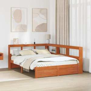 vidaXL Pat bibliotecă cu headboard cu depozitare Lemn de pin masiv imagine