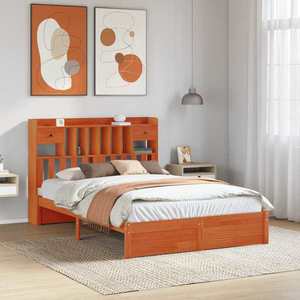 vidaXL Cadru de pat pentru bibliotecă cu headboard Lemn de pin masiv imagine