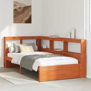 vidaXL Pat bibliotecă cu headboard cu depozitare Lemn de pin masiv imagine