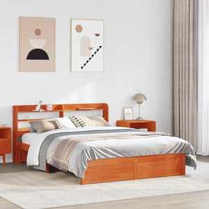 vidaXL Cadru de pat cu headboard Maroniu cerat Lemn de pin masiv imagine