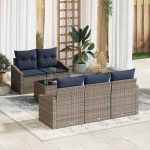 vidaXL Set de canapea cu pernă 6 pcs Gri și bleumarin poliratan imagine