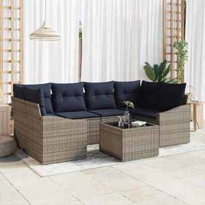 vidaXL Set de canapea cu pernă 7 pcs Gri și bleumarin poliratan imagine