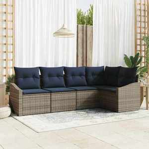 vidaXL Set de canapele pentru grădină 5 pcs Gri și albastru marin imagine