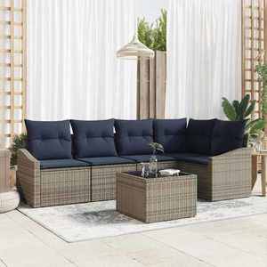 vidaXL Set de canapele pentru grădină 6 pcs Gri și bleumarin poliratan imagine