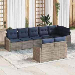 vidaXL Set de canapele pentru grădină 8 pcs Gri și albastru marin imagine
