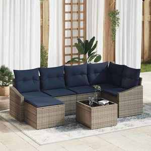 vidaXL Set de canapea cu pernă 7 pcs Gri și bleumarin poliratan imagine