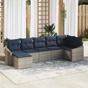 vidaXL Set de canapele pentru grădină 7 pcs Gri și bleumarin poliratan imagine