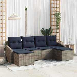vidaXL Set de canapele pentru grădină 6 pcs Gri și bleumarin poliratan imagine