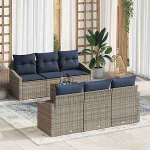 vidaXL Set de canapele pentru grădină 7 pcs Gri și albastru marin imagine