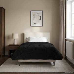 vidaXL Duvet de iarnă Negru 155 x 220 cm Microfibră și fleece Teddy imagine